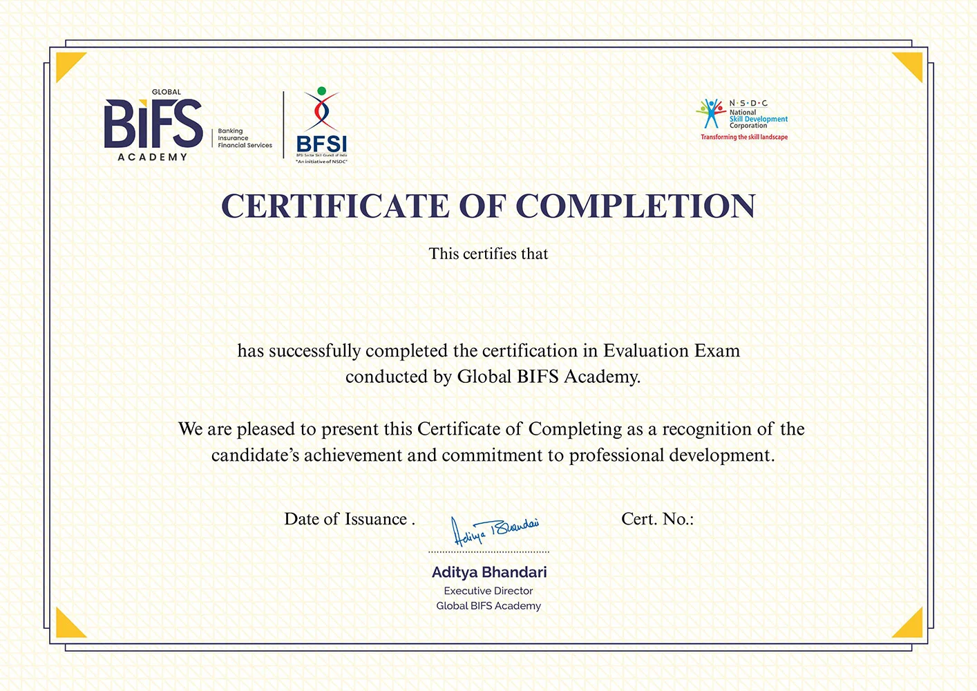 certificate |  bifs academy