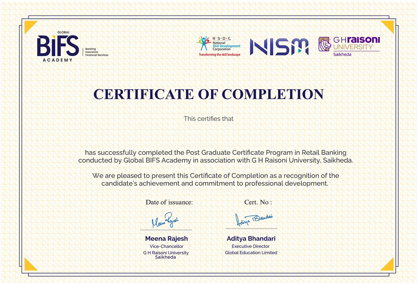 certificate |  bifs academy
